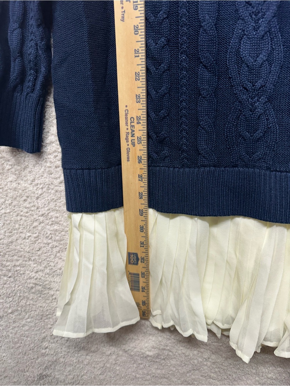 Lulus Cable Knit Sweater Dress Navy Blue Chiffon Hem Layered Mini Shift XL NWT - Picture 8 of 8